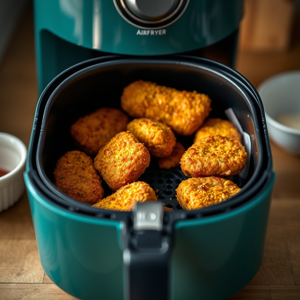 Le temps de cuisson idéal pour des nuggets savoureux dans un airfryer · Airfryer pour cuisson des nuggets faits maison